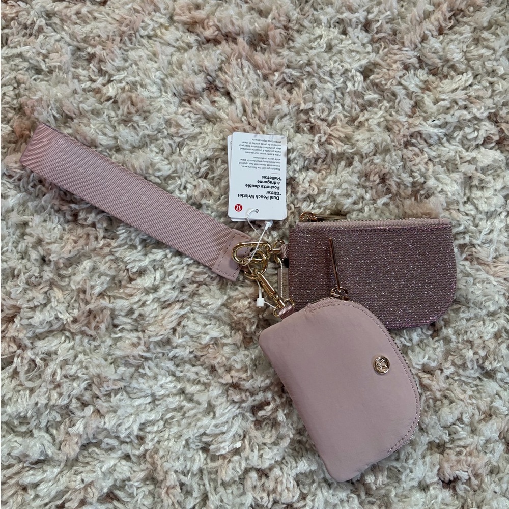 Lululemon Dual Pouch Wristlet Glitter Pink Champagne/ Mink Berry/ Gold